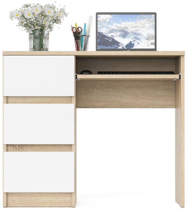 Мори Стол компьютерный МС-6 левый, цвет дуб сонома/белый, ШхГхВ 90х50х76,6 см., выдвижные ящики слева, НЕ универсальная сборка