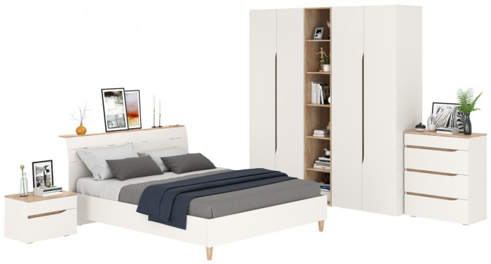 Муссон Спальня № 15, цвет белый/дуб эндгрейн элегантный, ортопед, сп. м. 1600х2000 мм., б/м