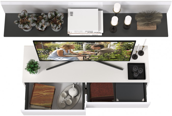 Сидней Комплектация № 043, корпус белый/чёрный/фасады МДФ белый глянец