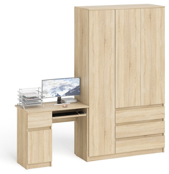 Мори компьютерный стол МС-1 левый + Шкаф МШ1200.1, дуб сонома