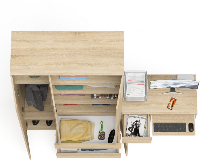 Мори компьютерный стол МС-1 левый + Шкаф МШ1200.1, дуб сонома