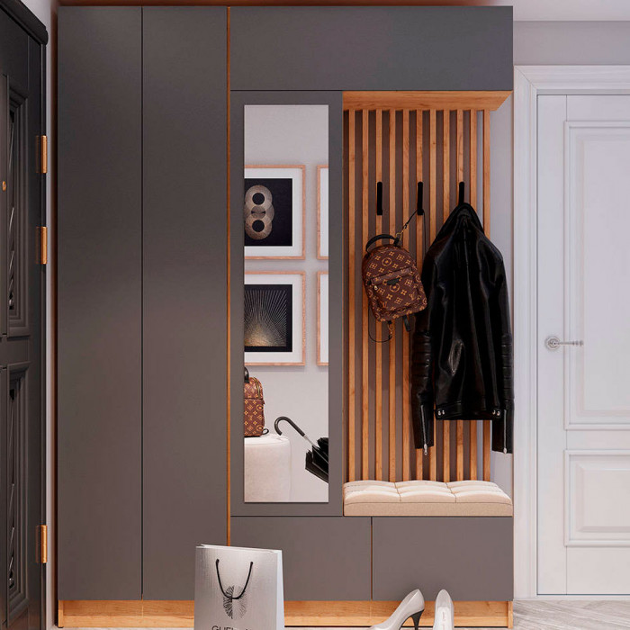 Прихожая Руэлла Центральная секция дуб крафт золотой/графит серый