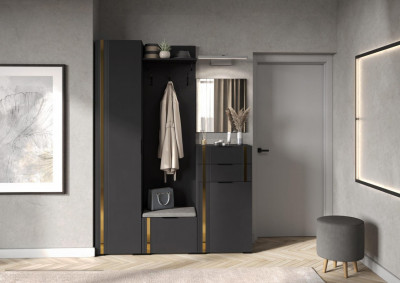 Модульная Прихожая Эмэ, набор №1, Графит/Графит золото, Simple 27