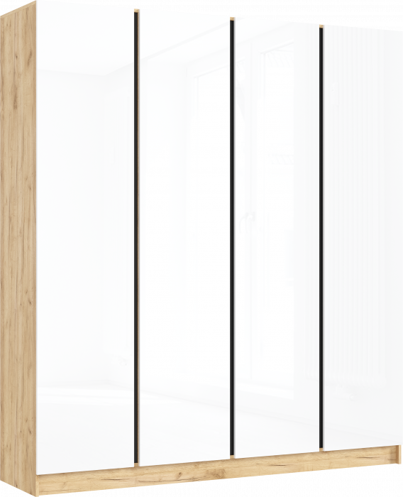 Келвин Шкаф 4-х створчатый 2000, Белый Глянец, Дуб Крафт