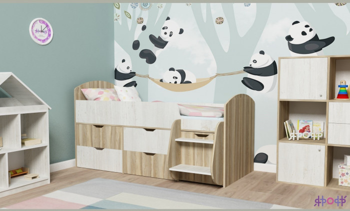 Кровать-чердак Малыш 7 (Белое дерево/Ирис)