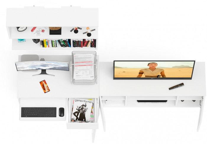 Мори Стол компьютерный МС-1 правый + Тумба МТВ1200.1 + Полка 900, цвет белый, ШхГхВ 210,4х50х209,6 см., НЕ универсальная сборка