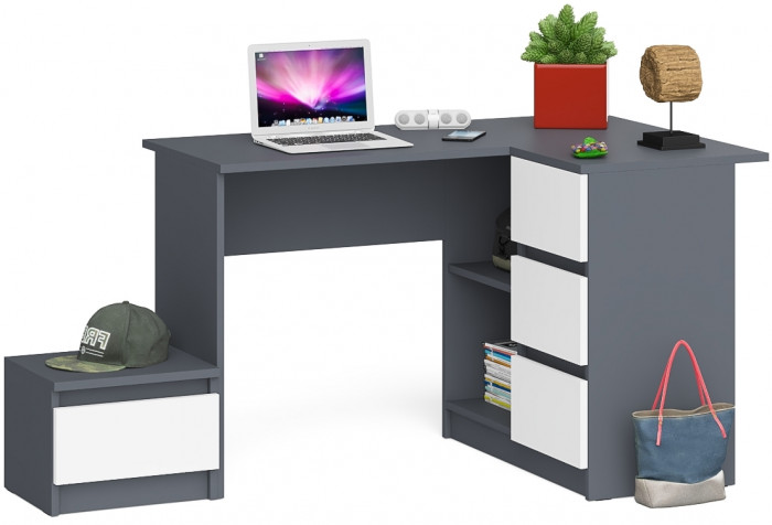 Мори Стол компьютерный МС-16 правый + Тумба ТМП400.1, цвет графит/белый, ШхГхВ 164,8х84,9х76,6 см., выдвижные ящики справа, НЕ универсальная сборка