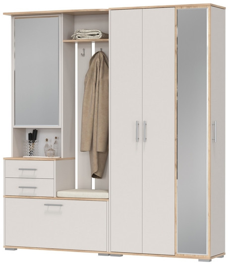 Прихожая Домино 5, цвет дуб крафт золотой/кашемир серый, ШхГхВ 188х36х202 см., универсальная сборка