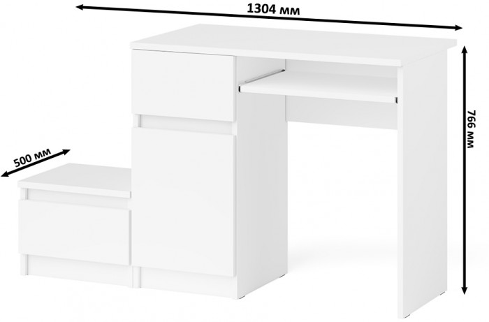 Мори компьютерный стол МС-1 левый + Тумба ТМП400.1, белый