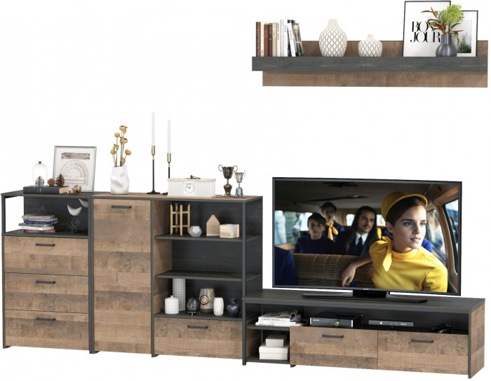 Трувор Гостиная 012, цвет дуб гранж песочный/интра, ШхГхВ 324,8х45,4х195 см., универсальная сборка