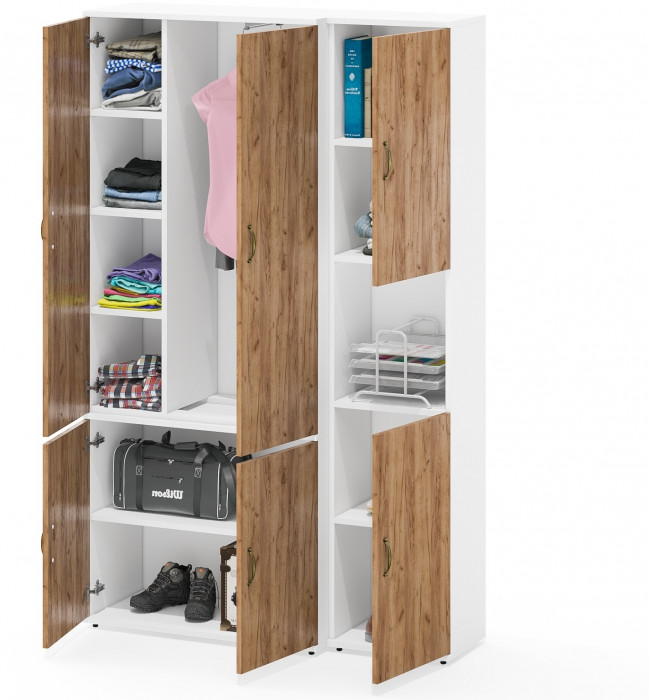 Лидер-8 Модуль Пенал + Шкаф МД 20Б, цвет белый шагрень/крафт золото, ШхГхВ 120х37,5х190 см., НЕ универсальная сборка