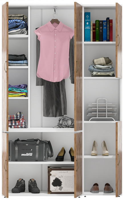 Лидер-8 Модуль Пенал + Шкаф МД 20Б, цвет белый шагрень/крафт золото, ШхГхВ 120х37,5х190 см., НЕ универсальная сборка