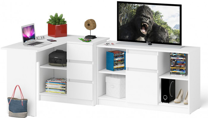 Мори Стол компьютерный МС-16 правый + Тумба МТВ1204.1, цвет белый, ШхГхВ 244,8х84,9х76,6 см., выдвижные ящики справа, НЕ универсальная сборка