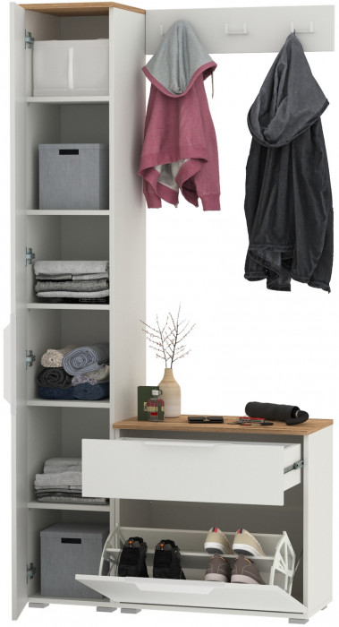 Октава Прихожая 15, белый шагрень/дуб крафт золотой/фасады МДФ белый шагрень