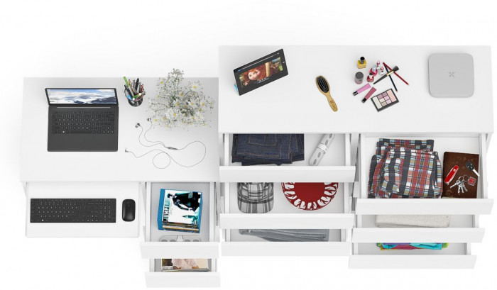 Мори Стол компьютерный МС-6 правый + Комод МК1200.10, цвет белый, ШхГхВ 210,4х50х115 см., выдвижные ящики справа, НЕ универсальная сборка