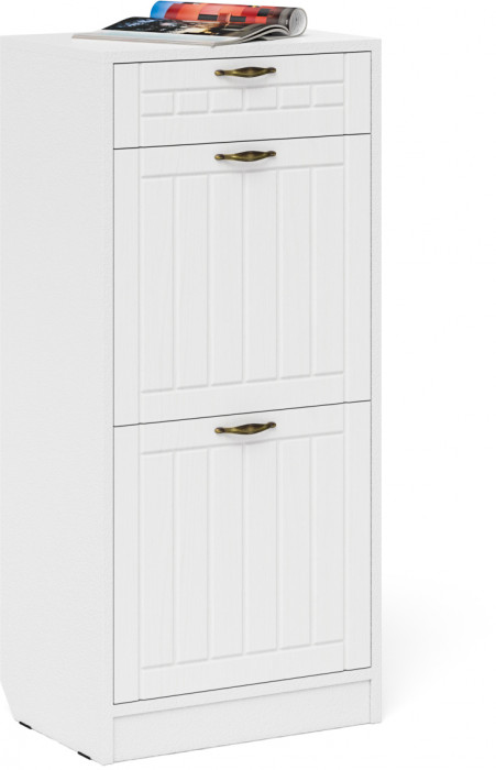 Прихожая П-6 Тумба для обуви 2 секции + Вешалка, белая шагрень/фасады МДФ белое дерево фрезеровка прованс