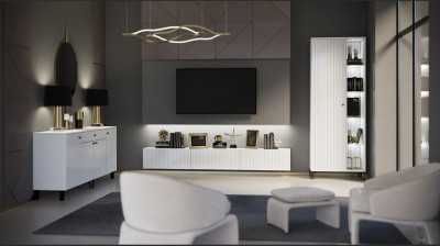 Модульная гостиная Оливия, композиция 8 (Белый, Белый глянец)