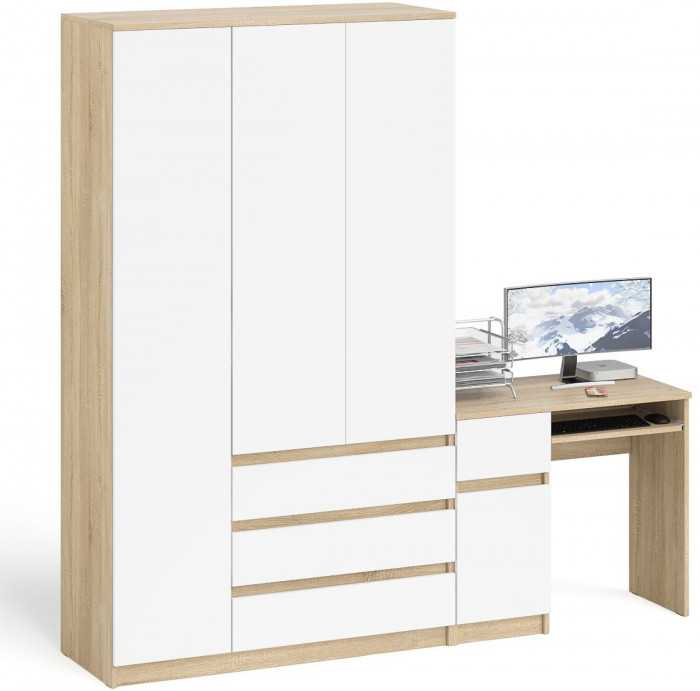 Мори компьютерный стол МС-1 левый + Шкаф МШ1200.1, дуб сонома/белый