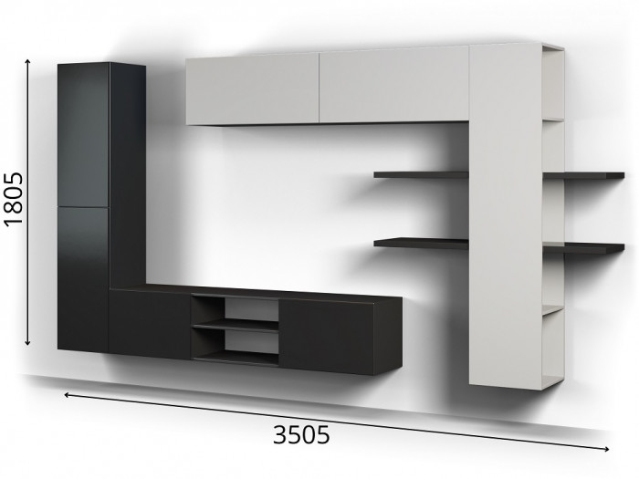 Модульная гостиная Альда, Черный глянец/Белый глянец
