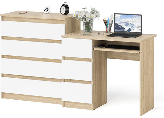 Мори компьютерный стол МС-6 левый + Комод МК800.4, дуб сонома/белый
