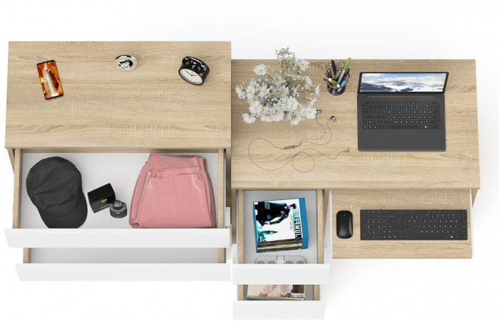 Мори компьютерный стол МС-6 левый + Комод МК800.4, дуб сонома/белый