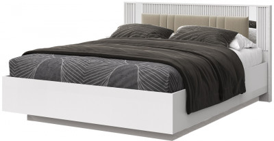 Кровать полутороспальная 140х200 "Харди" с зеркальными вставками - Белый текстурный/Ясень белый