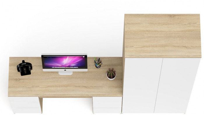 Мори Стол компьютерный МС-2 + Шкаф МШ800.1, цвет дуб сонома/белый, ШхГхВ 215,8х50,4х209,6 см., универсальная сборка