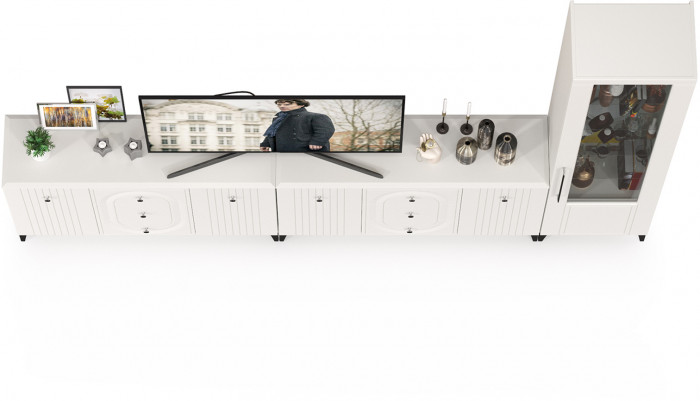 Валенсия Гостиная № 117, цвет ЛДСП белый шагрень/МДФ белый шагрень, ШхГхВ 321,3х38,4х225,2 см., универсальная сборка