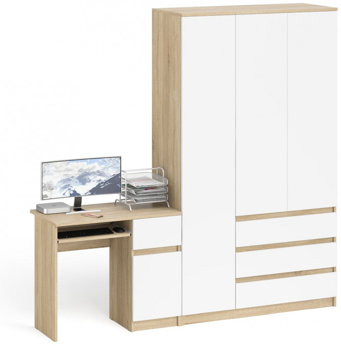 Мори компьютерный стол МС-1 правый + Шкаф МШ1200.1, дуб сонома/белый