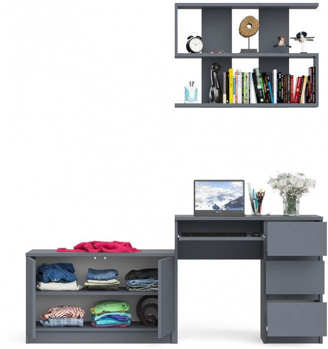 Мори компьютерный стол МС-6 правый + Тумба МА900.1 + Полка 900, графит