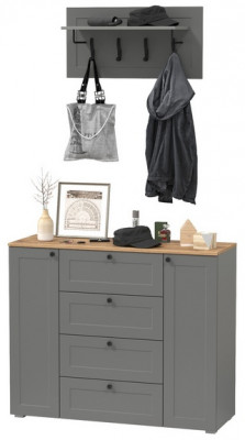 Остин 16.221 Комод + 15.12 Вешалка, серый графит/дуб крафт золотой