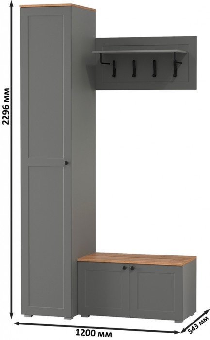 Остин Прихожая 25, цвет серый графит/дуб крафт золотой, ШхГхВ 120х54,3х229,6 см., универсальная сборка