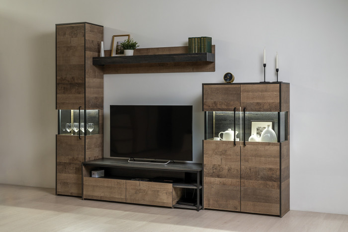 Трувор 13.205 Шкаф-пенал с витриной, дуб гранж песочный/интра