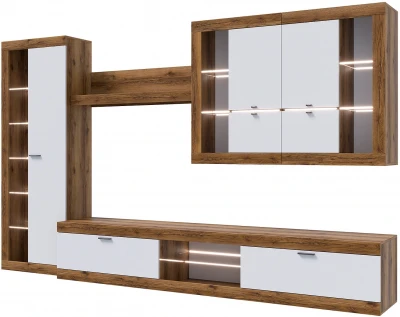 Прага Модульная Гостиная, вариант №2, Дуб Делано/Белый глянец