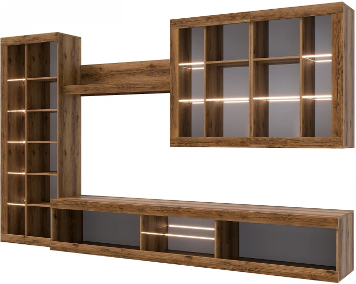 Прага Модульная Гостиная, вариант №2, Дуб Делано/Белый глянец