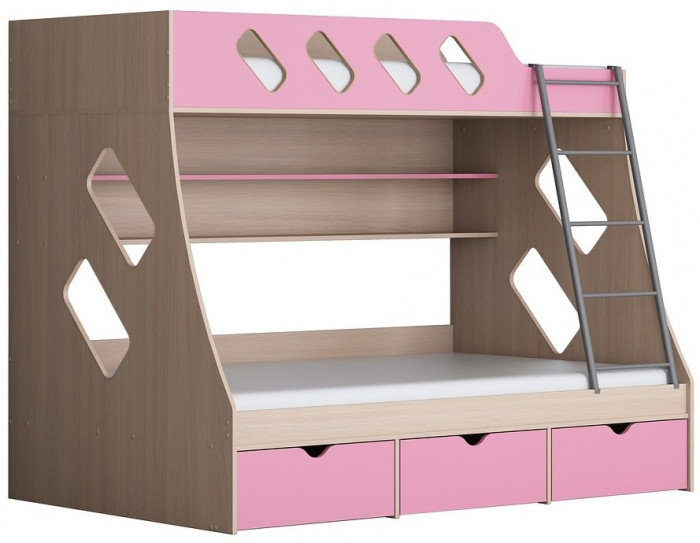 Дельта-20.01 Детская двухъярусная кровать с лестницей (Венге, Ясень шимо светлый)