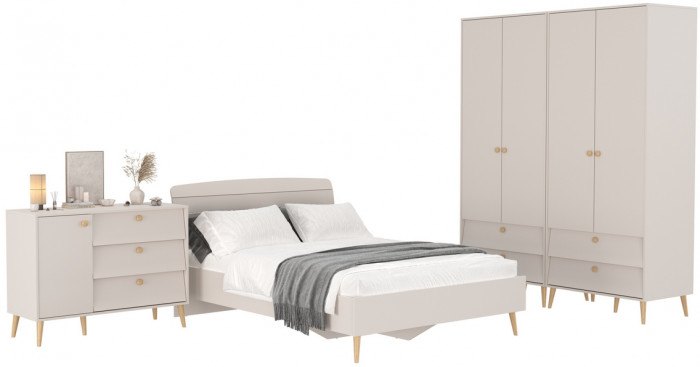 Афина Спальня 18-1400, цвет кашемир серый, сп.м. 1400х2000 мм., б/м, основание есть - фанера