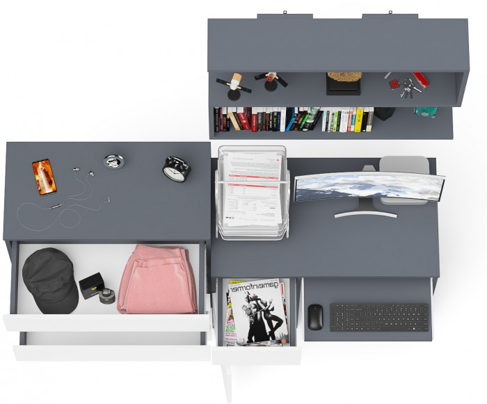 Мори Стол компьютерный МС-1 левый + Комод МК800.4 + Полка 900, цвет графит/белый, ШхГхВ 170,4х50х209,6 см., НЕ универсальная сборка