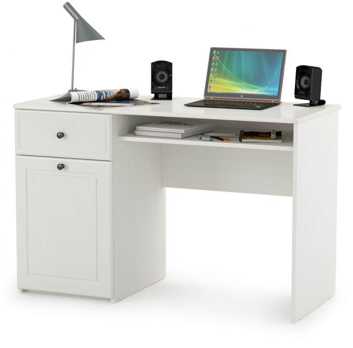Роуз 12.148 письменный стол, ЛДСП белый(тиснение Поры дерева)/МДФ ясень ваниль