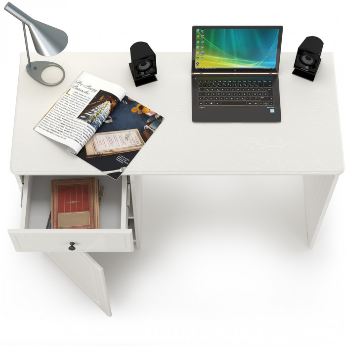 Роуз 12.148 письменный стол, ЛДСП белый(тиснение Поры дерева)/МДФ ясень ваниль