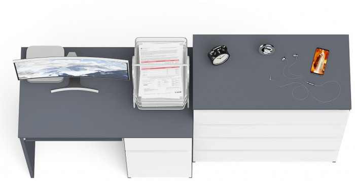 Мори Стол компьютерный МС-1 правый + Комод МК800.4, цвет графит/белый, ШхГхВ 170,4х50х94 см., выдвижной ящик справа, НЕ универсальная сборка