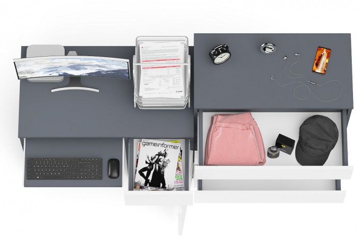 Мори Стол компьютерный МС-1 правый + Комод МК800.4, цвет графит/белый, ШхГхВ 170,4х50х94 см., выдвижной ящик справа, НЕ универсальная сборка