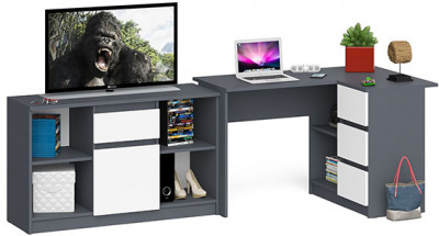 Мори Стол компьютерный МС-16 правый + Тумба МТВ1204.1, цвет графит/белый, ШхГхВ 244,8х84,9х76,6 см., выдвижные ящики справа, НЕ универсальная сборка