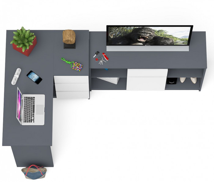 Мори Стол компьютерный МС-16 правый + Тумба МТВ1204.1, цвет графит/белый, ШхГхВ 244,8х84,9х76,6 см., выдвижные ящики справа, НЕ универсальная сборка