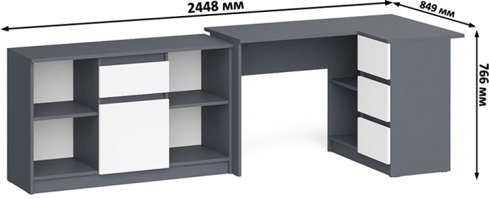 Мори Стол компьютерный МС-16 правый + Тумба МТВ1204.1, цвет графит/белый, ШхГхВ 244,8х84,9х76,6 см., выдвижные ящики справа, НЕ универсальная сборка