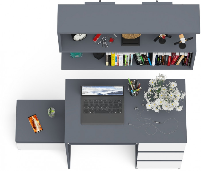 Мори Стол компьютерный МС-6 правый + Тумба ТМП400.1 + Полка 900, цвет графит/белый, ШхГхВ 130,4х50х209,6 см., НЕ универсальная сборка