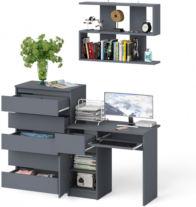 Мори компьютерный стол МС-1 левый + Комод МК700.5 + Полка 900, графит