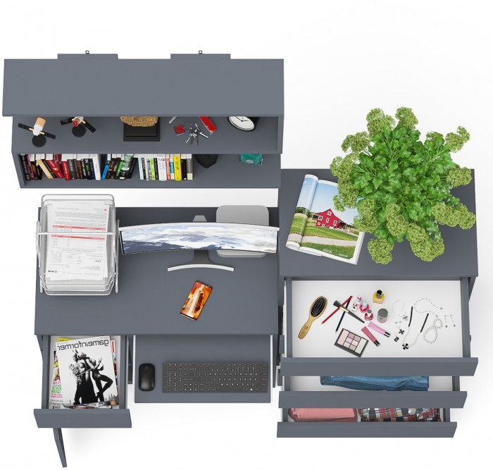 Мори компьютерный стол МС-1 левый + Комод МК700.5 + Полка 900, графит