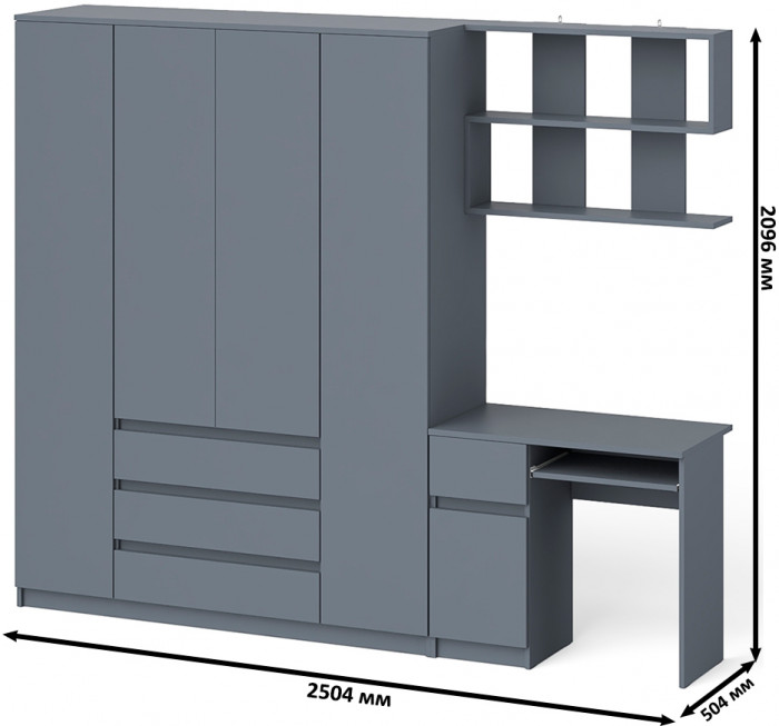 Мори компьютерный стол МС-1 левый + Шкаф МШ1600.1 + Полка 900, графит