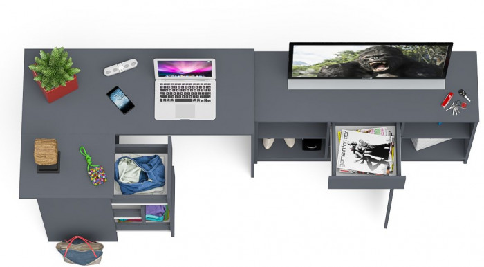 Мори компьютерный стол МС-16 левый + Тумба МТВ1204.1, графит